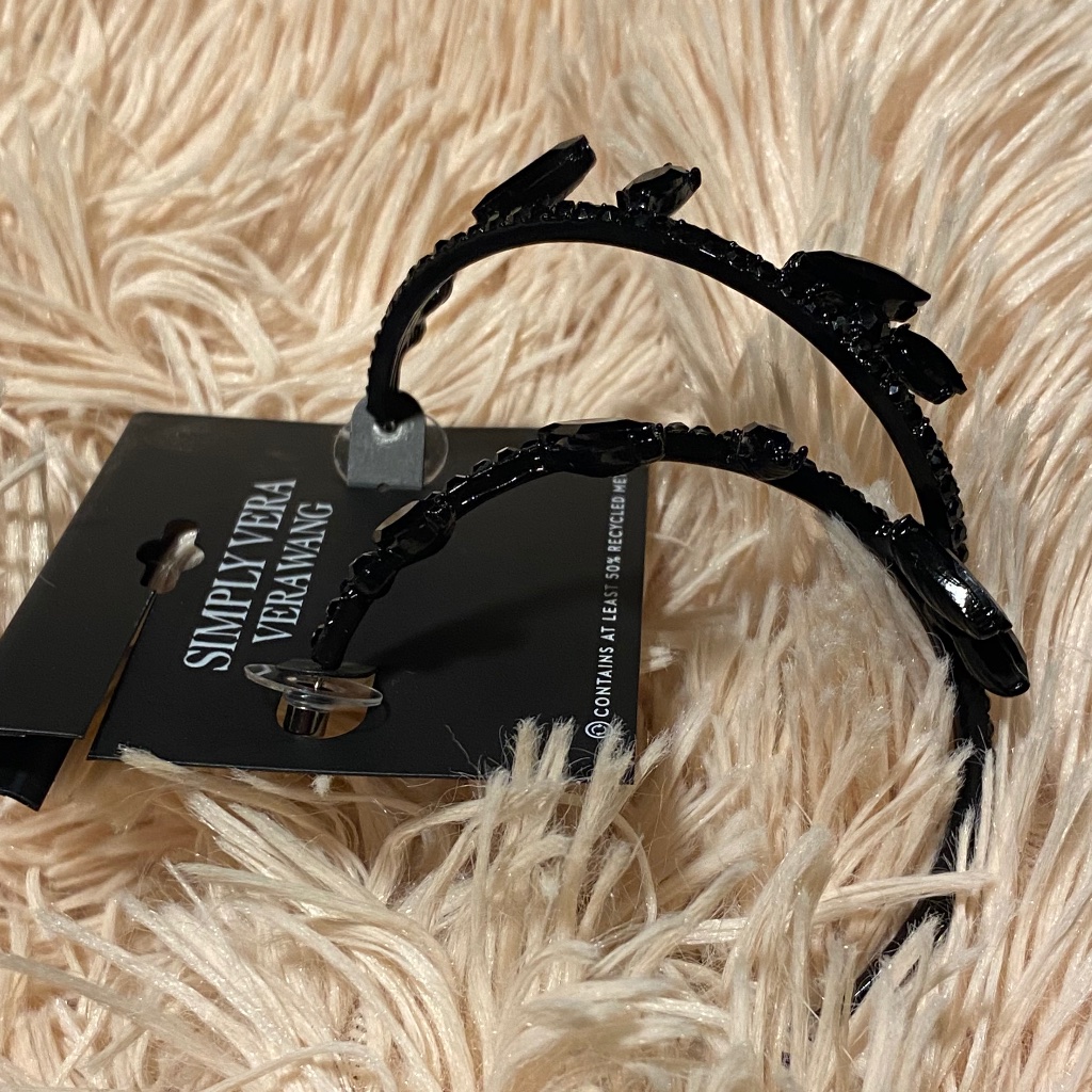 Vera Wang Black Rhinestone Hoop Earrings